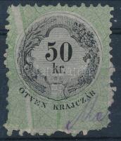 1870 50kr papírránccal (hiányzó sarok) / with paper crease (missing corner)