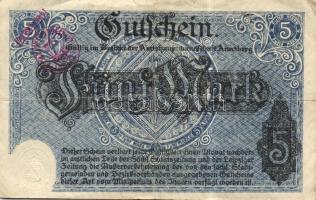 Német Birodalom/Weimari Köztársaság/Annaberg 1918.11.1 5M hivatalos érvénytelenítéssel T:III