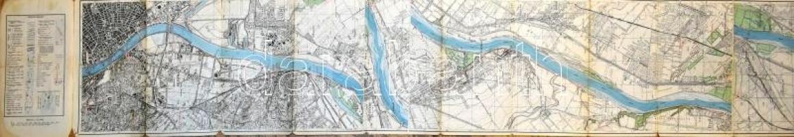 cca 1930-1940 A Duna Budapest-Paks (116 km) szakaszának térképe. Vízisporttérképek 12. sz. Bp., M. Kir. Állami Térképészet. Kisebb szakadásokkal, az utolsó levél (áttekintőlap) elvált, 200x24 cm