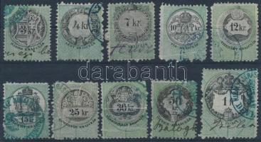 1868-1876 10 klf bélyeg, mindegyiken papírránc / 10 different stamps with paper creases