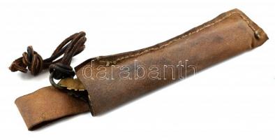 Egyedi, kézzel készült vadászkés, Válik jelzéssel, bőr, szaru. h:22 cm bőr tokkal