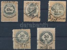 1880-1887 5 db bélyeg, mindegyiken papírránc / 5 stamps with paper creases