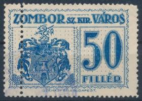 1914 Zombor városi okmánybélyeg kettős fogazással / fiscal stamp with double perforation