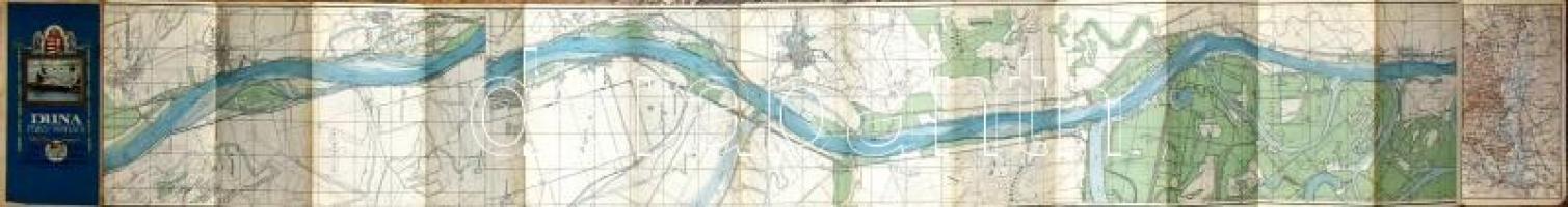 cca 1930-1940 A Duna Paks-Mohács (80 km) szakaszának térképe. Vízisporttérképek 13. sz. Bp., M. Kir. Állami Térképészet. A hajtások mentén néhány kisebb szakadással, 196x24 cm