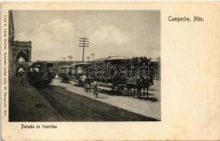 Campeche, Parada de tranvia / tramway stop, horse-drawn trams / lóvasút (EK)