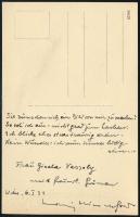 1937 Ludwig Hirschfeld (1882-1942) osztrák kabarészerző, rendező, dramaturg saját kezűleg megírt, aláírt, őt ábrázoló képes levelezőlapja / Postcard written and signed by Ludwig Hirschfeld (1882-1942) Austrian cabaret writer, director