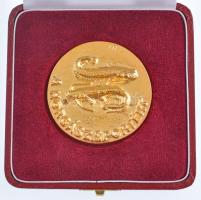 DN "A horgászsportért" aranyozott, öntött Br emlékplakett eredeti tokban. Szign.: MR (59mm...