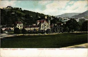 Brassó, Kronstadt, Brasov; Postwiese mit Schlossberg / Postarét a Fellegvárról / villa (EK)