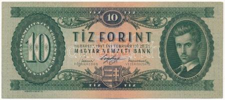 1947. 10Ft "A 568 082225" T:III / Hungary 1947. 10 Forint "A 568 082225" C:F  Adamo F2