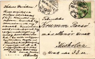 1909 Szombathely, Száll Kálmán Kávéház és utca, villamos, tejeskocsi, tricikli (EK)