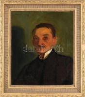 Olvashatatlan jelzéssel, XX. sz. elején működött festő: Férfi portré, 1912 (?). Olaj, vászon. Dekoratív, sérült fakeretben. 53×44 cm