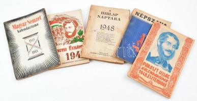 1948 5 db kalendárium az 1848-as forradalom és szabadságharc jubileumával