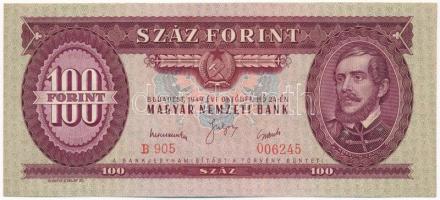 1949. 100Ft B 905 006245 nyomdai papírráncokkal T:I / Hungary 1949. 100 Forint B 905 006245 with printing creases Adamo F28