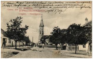 1908 Sopronszentmárton, Markt Sankt Martin; Fő utca, templom / Hauptstrasse, Kirche / main street, church