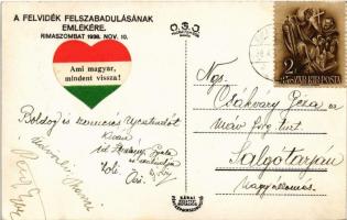 1938 Rimaszombat, Rimavska Sobota; bevonulás, díszkapu "Éljen Horthy Miklós" felirattal, F...