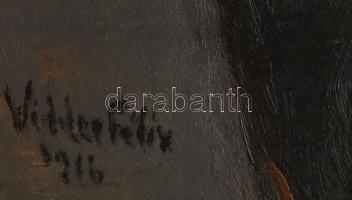 Widder Félix (1874-1939): Hölgy divatos kalapban, 1916. Olaj, fa, jelzett. Dekoratív fakeretben. 98x...