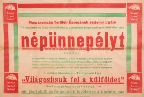 cca 1920 Magyarország Területi Épségének Védelmi Ligája által tartott népünnepély plakátja, irredenta jelszavakkal (Nem, Nem, Soha), restaurált, 56×83 cm
