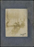 1908 Ótátrafüred, szánkózók a Magas-Tátrában, feliratozott keményhátú fotó, 10,5x8,5 cm / Starý Smokovec (Altschmecks), sledding in the High Tatras, photo, 10.5x8.5 cm