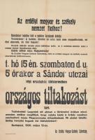 1920 Bp., Trianoni békeszerződés határozatai ellen való országos tiltakozás plakátja, irredenta, szakadással, restaurált, 83×58 cm