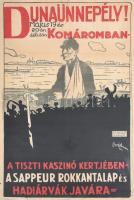 1918 Dunaünnapély! Komáromban, hadiárvák javára, litografált plakát, Bródmann grafikája, Kunossy nyomdából, papírra felkasírozva, 92×63 cm