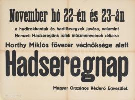 cca 1930 Magyar Országos Véderő Egyesület Hadseregnap plakátja, restaurált, kis szakadással, 47×62 cm