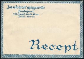 cca 1930 Bp., Józsefvárosi gyógyszertár receptborítékja, jó állapotban, 11,5x8 cm