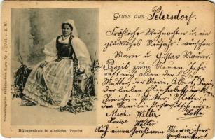 1901 Bürgersfrau in altsächs. Tracht. Siebenbürgische Volkstrachten-Karte Nr. 1. Verl. v. E. W. / Erdélyi népviselet / Transylvanian folklore (EM)