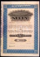 Belga-Kongó 1927. "Ipari és Mezőgazdasági Részvénytársaság" részvénye 100Fr-ról (2x), szelvényekkel, jó állapotban