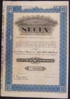 Belga-Kongó 1927. "Ipari és Mezőgazdasági Részvénytársaság" részvénye 100Fr-ról (3x) egymásutáni sorszámokkal, szelvényekkel, jó állapotban