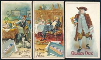 cca 1910-1920 Josef Manner & Comp. Wien / Quäker Oats, 3 db német nyelvű, illusztrált litho reklám kártya, 13x7 cm