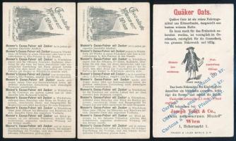 cca 1910-1920 Josef Manner & Comp. Wien / Quäker Oats, 3 db német nyelvű, illusztrált litho rekl...