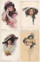 4 db RÉGI motívum képeslap: hölgyek kalappal / 4 pre-1945 motive postcards: ladies with hats