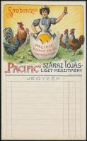 cca 1900-1910 Strobentz-féle Pacific száraz tojás - liszt-készítmény, illusztrált litho reklámlap / jegyzék, jó állapotban, 18x11 cm