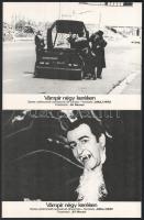 1977 ,,Vámpír négy keréken című csehszlovák film jelenetei és szereplői, 12 db vintage produkciós filmfotó ofszet eljárással, egyoldalasan, kartonra nyomtatva, 18x24 cm