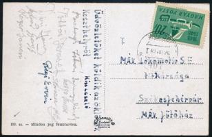 1949 Keszthelyi ökölvívó versenyről küldött üdvözlőlap 9 aláírással. Töttös, Kóger, Régi ... / Boxers autograph signed postcard