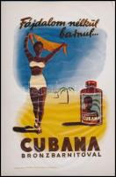 Cubana bronzbarnítóval fájdalom nélkül barnul..., Cubana barnító illusztrált, átlátszó reklám fólia, 29x19 cm