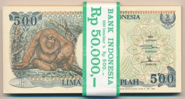 Indonézia 1992. 500R (70x, sorszámkövetők), eredeti banki kötegelővel T:I,I- Indonesia 1992. 500 Rupiah (70x, consecutive serials), with original wrapper C:UNC,AU Krause P#128