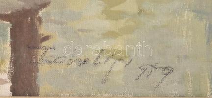 Tscheligi Csűrös Lajos (1913-2003): Sétálók a Vajdahunyad várnál. Olaj, vászon, jelzett, fakeretben....