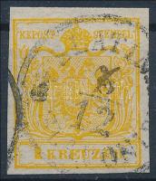 1850 1kr HP III kadmiumsárga / cadmium yellow "SLATINA" Signed: Ferchenbauer. Certificate: Strakosch