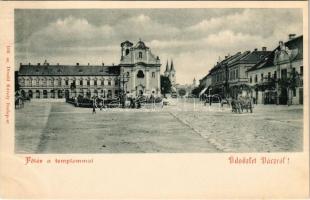 Vác, Fő tér a templommal. Divald Károly 166. sz.