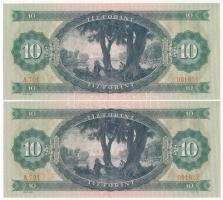 1969. 10Ft (2x) sorszámkövetők "A 701 091851 - A 701 091852" T:I / Hungary 1969. 10 Forint...