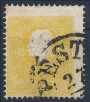 1858 2kr II. típus sötét sárga / dark yellow, extrém elfogazással / shifted perforation "PESTH" Certificate: Ferchenbauer
