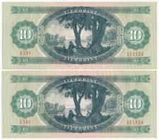 1975. 10Ft (2x) sorszámkövetők "A 108 111823 - A 108 111824" T:I- / Hungary 1975. 10 Forin...