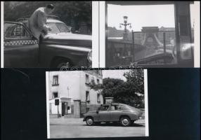 Változó időben készült felvételek budapesti taxikról, 5 db mai nagyítás régi negatívról, 10x15 cm