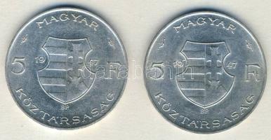 1947. 5Ft Ag "Kossuth" (2x) T:2