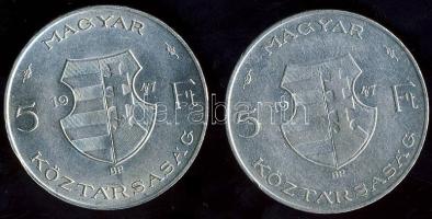 1947. 5Ft Ag "Kossuth" (2x) T:2