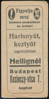 Budapest Heilig harisnya, kesztyű reklámos számolócédula