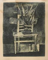 Kádár György (1912-2002): Csendélet. Rézkarc, papír, jelzett. Feltekerve, szakadással, folttal, 38x29,5 cm