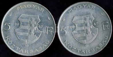 1947. 5Ft Ag "Kossuth" (2x) T:2