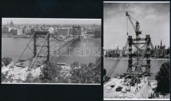 cca 1964 Az új Erzsébet híd építése, 2 db mai nagyítás régi negatívról, 15x10 cm